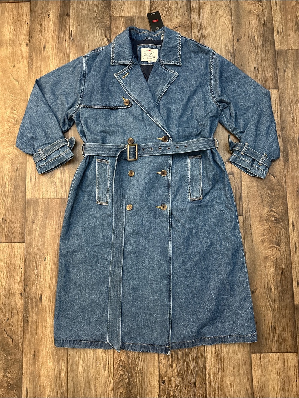 Levi’s Strauss Double Breast Denim Belted Trench Coat Women's Size XL Blue